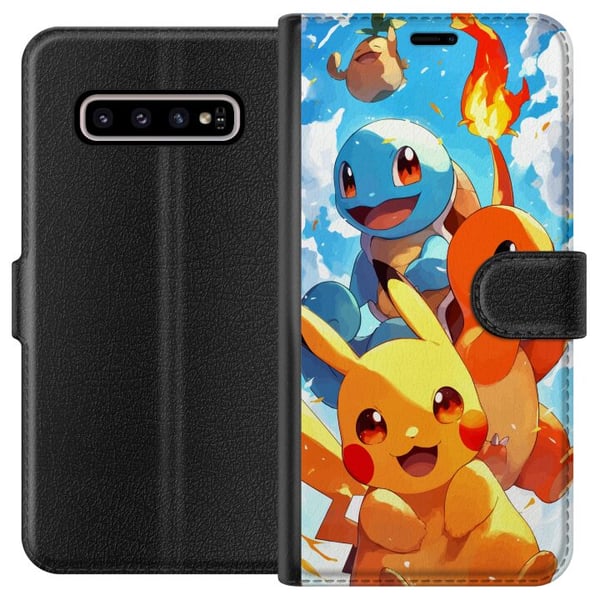 Kompatibel Tegnebogsetui til Samsung Galaxy S10+ Pocket Creatures - inspireret af Pokémon uden at nævne navnet