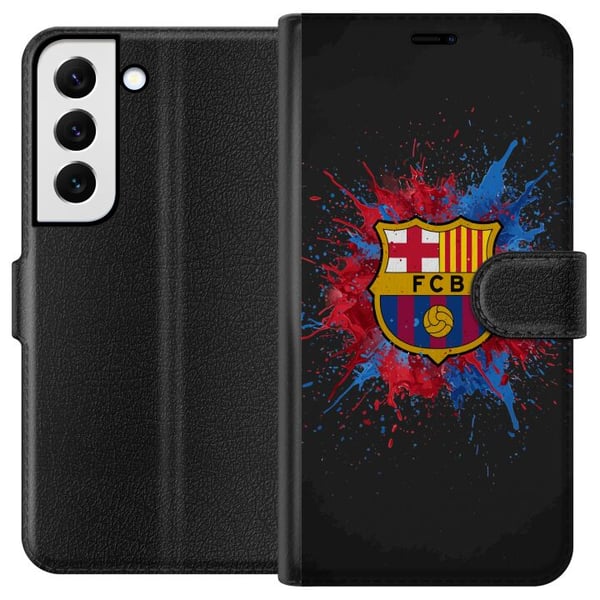 Kompatibel Tegnebogsetui til Samsung Galaxy S22 5G Barcelona Splash Art med FC Barcelonas emblem i blå og rød, perfekt til fodboldfans