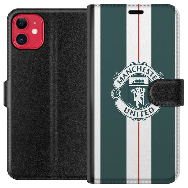Kompatibelt Plånboksfodral till Apple iPhone 11 Manchester United logo crest fotboll klubb Premier League Red Devils poster retro vit grön design