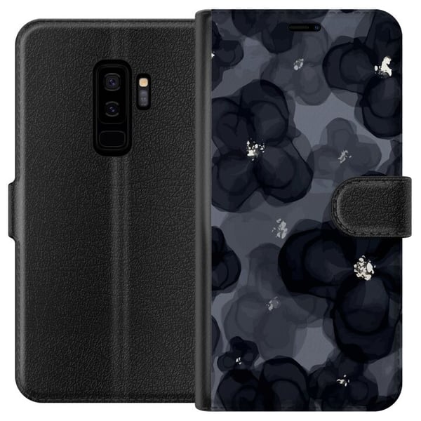 Kompatibelt Plånboksfodral till Samsung Galaxy S9+ Abstrakt mörkt blommönster i svartgrå toner med elegant dramatisk och modern känsla Kompatibelt Plånboksfodral till Samsung Galaxy S9+ Abstrakt mörkt blommönster i svartgrå toner med elegant dramatisk och modern känsla
