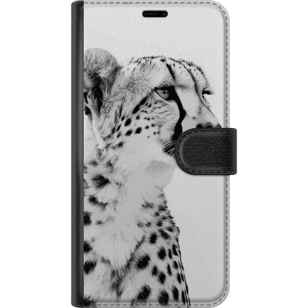 Kompatibelt Plånboksfodral till Samsung Galaxy A32 5G Stilren svartvit närbild av gepard med lugn blick eleganta markeringar och ädelt uttryck som sk