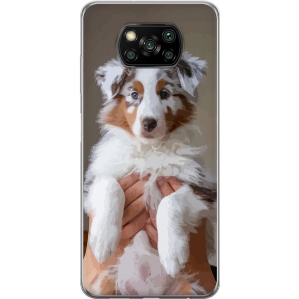 Kompatibel Mobilcover til Xiaomi Poco X3 NFC Hvalpeillustration – Sød, fluffy hvalp i portrætdesign med blå øjne