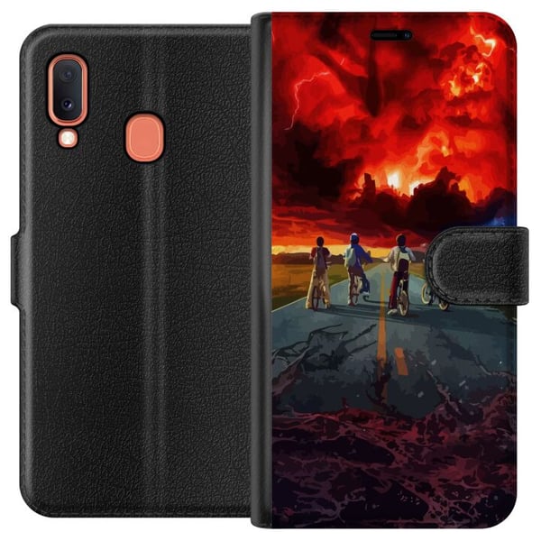 Kompatibelt Plånboksfodral till Samsung Galaxy A20e Sci-fi-inspirerad äventyrsposter med cyklande barn – dramatisk himmel och nostalgisk 80-talskänsl Kompatibelt Plånboksfodral till Samsung Galaxy A20e Sci-fi-inspirerad äventyrsposter med cyklande barn – dramatisk himmel och nostalgisk 80-talskänsl