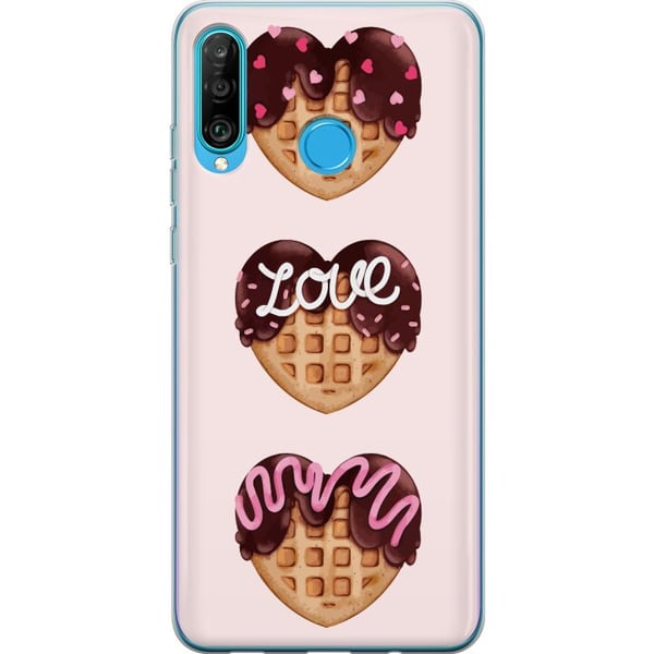 Kompatibelt Mobilskal till Huawei P30 lite Hjärtsformade våfflor med choklad rosa dekorationer och kärlekstema söt dessertinspirerad design med roman