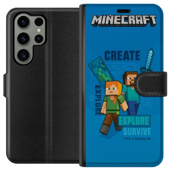 Kompatibel Tegnebogsetui til Samsung Galaxy S23 Ultra Minecraft Huler