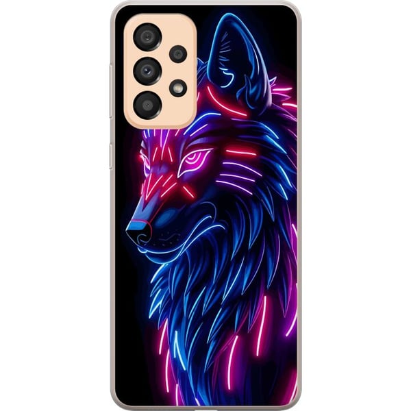 Yhteensopiva Puhelinkuori Samsung Galaxy A33 5G Neonvalaistu susi sinisessä ja vaaleanpunaisessa valossa futuristisella cyberpunk-tunnelmalla