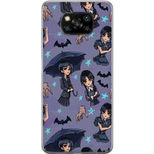 Kompatibel Mobilcover til Xiaomi Poco X3 NFC Wednesday Addams tegneserieplakat gotisk Netflix-serie flagermus hånd Thing lilla baggrund sødt design