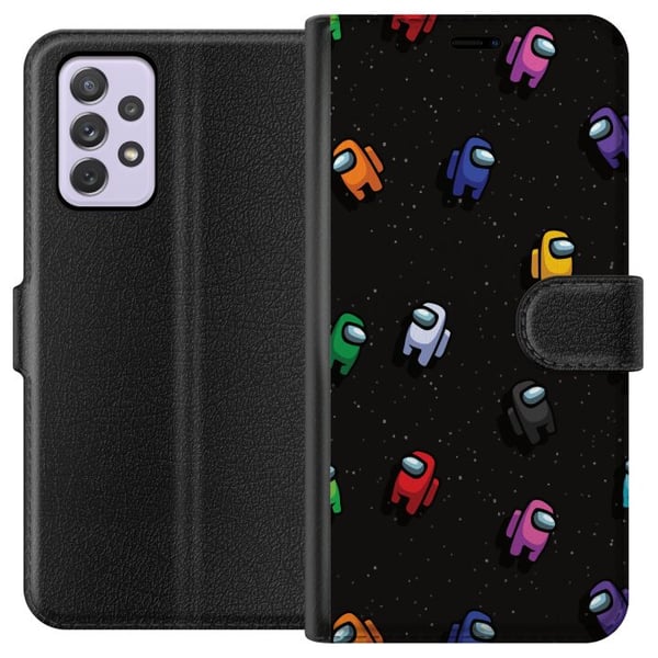 Kompatibel Tegnebogsetui til Samsung Galaxy A52s 5G Among Us-mønster med farverige figurer i rummet, legende gamingmotiv til Among Us-fans