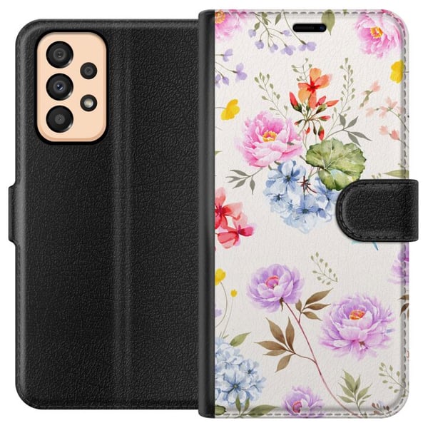 Kompatibel Tegnebogsetui til Samsung Galaxy A33 5G Blomstret mønster med håndmalede blomster, sommerfugle og insekter i romantisk skandinavisk stil,