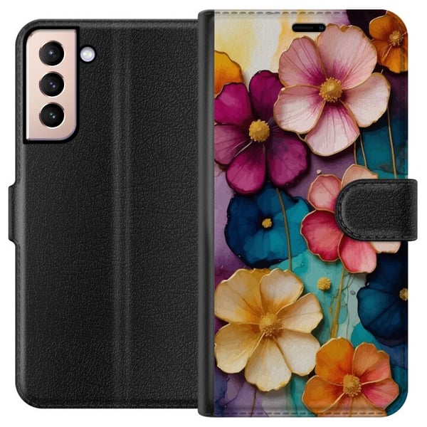 Kompatibel Tegnebogsetui til Samsung Galaxy S21 Blomster Farver