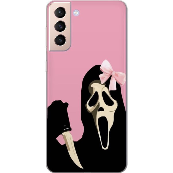 Kompatibel Mobilcover til Samsung Galaxy S21 Pink Ghost Bow med ikonisk maske og lyserød sløjfe, humoristisk og trendy halloweenstil
