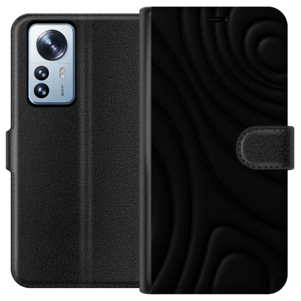Kompatibel Tegnebogsetui til Xiaomi 12 Pro Sorte Bølger