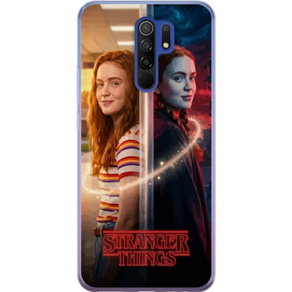 Kompatibelt Mobilskal till Xiaomi Redmi 9 Max Mayfield i delat porträtt mellan vardagsljus och mörk parallellvärld i Stranger Things-stil