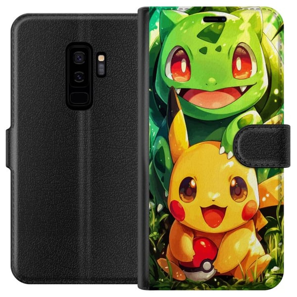 Kompatibelt Plånboksfodral till Samsung Galaxy S9+ Pikachu och Bulbasaur sitter tätt i solglittrande skogslandskap och sprider värme vänskap och char Kompatibelt Plånboksfodral till Samsung Galaxy S9+ Pikachu och Bulbasaur sitter tätt i solglittrande skogslandskap och sprider värme vänskap och char