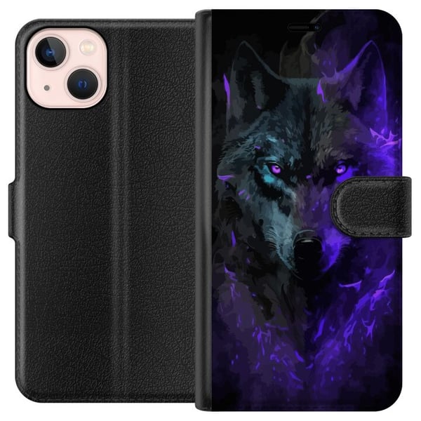 Kompatibel Tegnebogsetui til Apple iPhone 13 mini Ulven Lilla