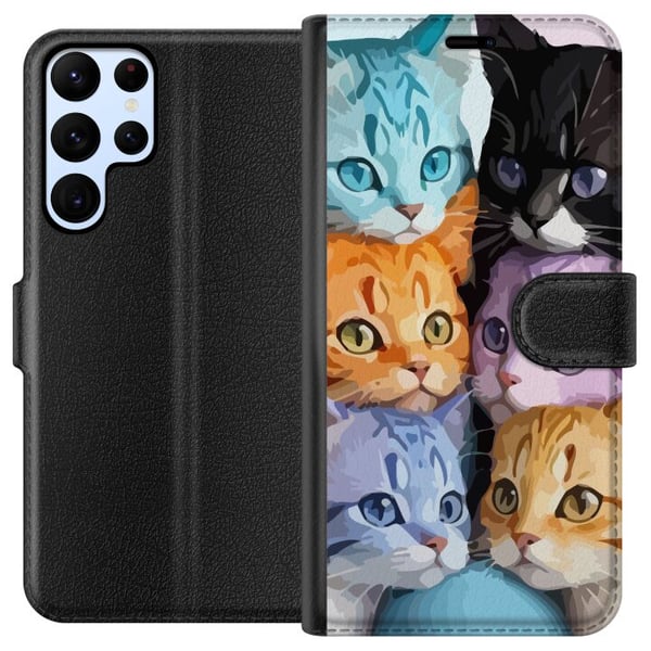 Yhteensopiva Lompakkokotelo Samsung Galaxy S22 Ultra 5G Värikkäät Kissat Yhteensopiva Lompakkokotelo Samsung Galaxy S22 Ultra 5G Värikkäät Kissat