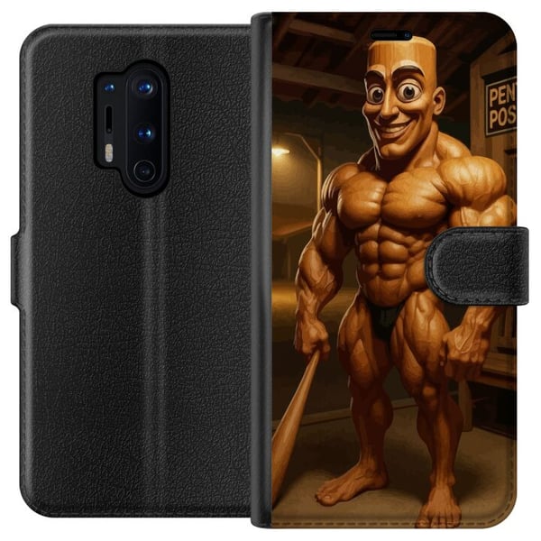 Yhteensopiva Lompakkokotelo OnePlus 8 Pro Italian Brainrot -kuvitus – Humoristinen puinen hahmo ainutlaatuisessa taidetyylissä