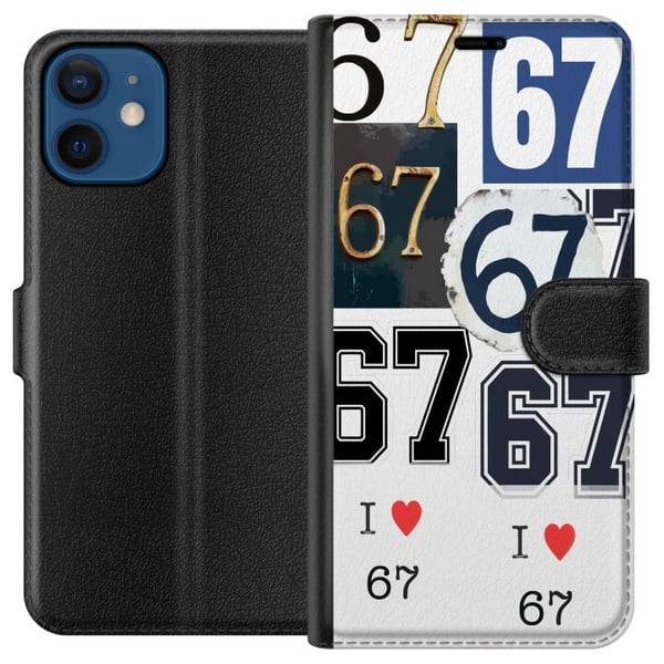 Kompatibel Tegnebogsetui til Apple iPhone 12 67-meme vintage-talkollage – retro 6–7-numerdesign med klassiske skrifttyper og vintagefølelse