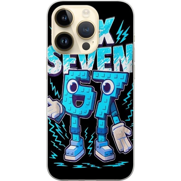 Yhteensopiva Puhelinkuori Apple iPhone 14 Pro Leikkisä sininen Six Seven -kuvitus retrohenkisessä arcade-tyylissä, jossa on vahva typografia ja pelit