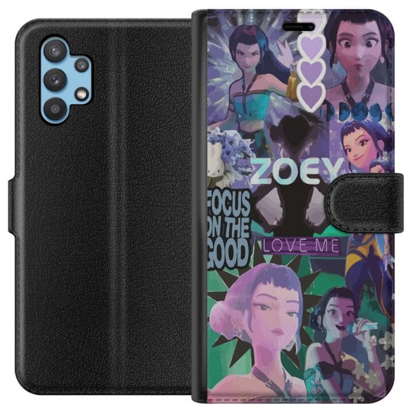 Kompatibelt Plånboksfodral till Samsung Galaxy A32 5G Kpop Demon Hunters Zoey Aesthetic Purple Love Me Mystic Idol Vibe