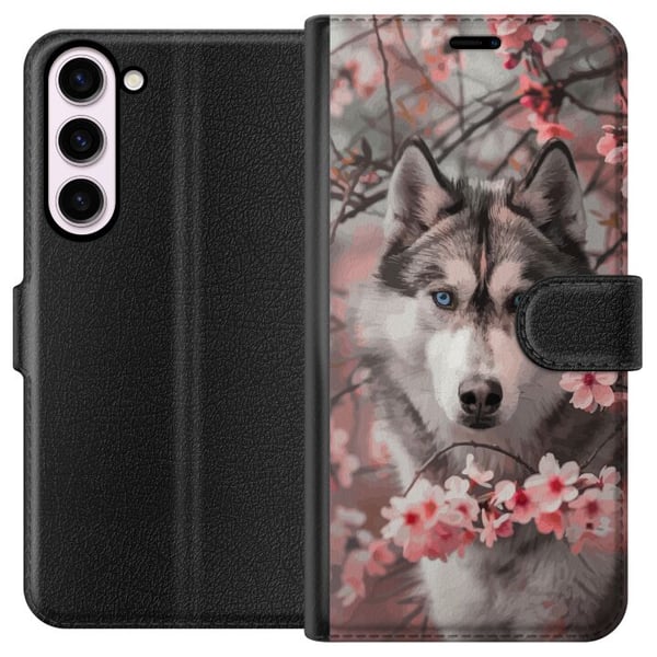 Yhteensopiva Lompakkokotelo Samsung Galaxy S23+ Siperianhusky juliste koira siniset silmät kirsikankukat koira susi luonto eläin kukat söpö retro des Yhteensopiva Lompakkokotelo Samsung Galaxy S23+ Siperianhusky juliste koira siniset silmät kirsikankukat koira susi luonto eläin kukat söpö retro des