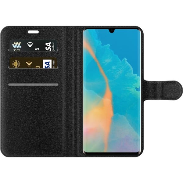 Yhteensopiva Lompakkokotelo Huawei P30 Pro Lazy Bear Chill Mode Söpö karhu makaa puhelin kädessään beigen taustan edessä rauhallisessa ja rennossa ty