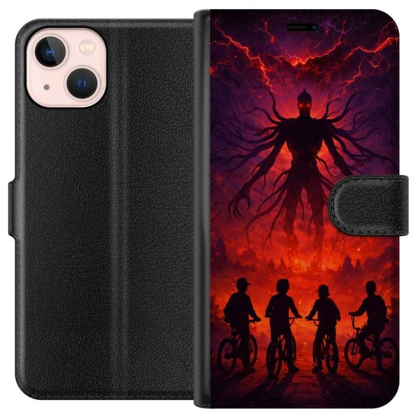 Kompatibelt Lommeboketui til Apple iPhone 13 mini Mørk fantasyillustrasjon inspirert av Stranger Things med overnaturlig skapning, lyn og syklende ba Kompatibelt Lommeboketui til Apple iPhone 13 mini Mørk fantasyillustrasjon inspirert av Stranger Things med overnaturlig skapning, lyn og syklende ba