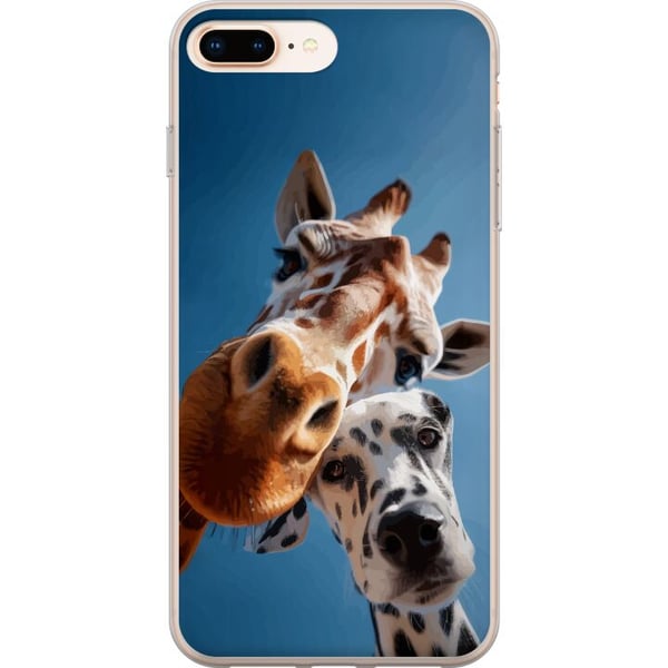 Kompatibel Mobilcover til Apple iPhone 8 Plus Giraffe dalmatiner duo-motiv med sjovt nærbillede af en giraffe og en dalmatiner i solrigt perspektiv
