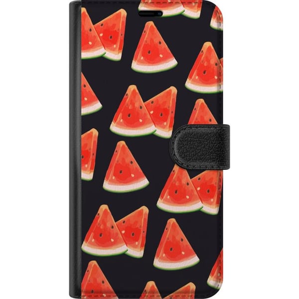 Kompatibelt Plånboksfodral till Samsung Galaxy A20e Watermelon summer pattern – fräsch vattenmelon design med röda fruktskivor mot mörk bakgrund