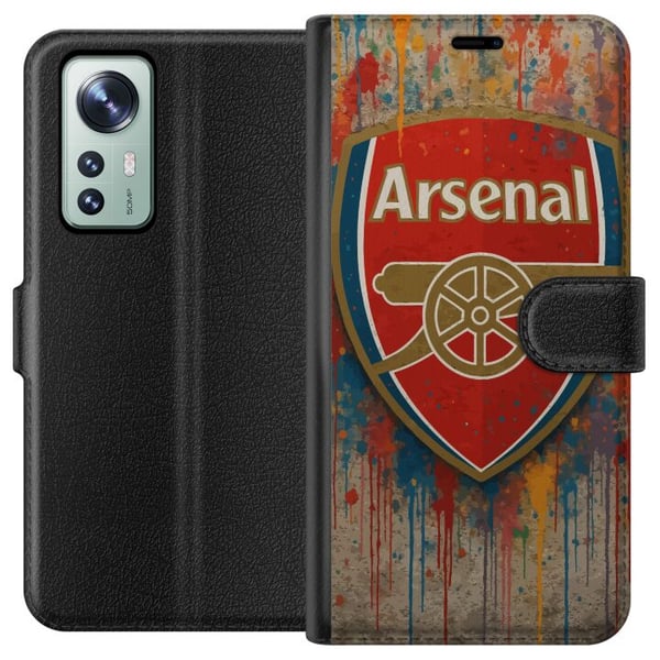 Kompatibel Tegnebogsetui til Xiaomi 12 Arsenal-kunstmotiv i rødt og hvidt med farvestænk, perfekt til fodboldfans, der elsker kunst og sportsstil