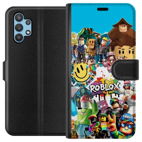 Kompatibelt Plånboksfodral till Samsung Galaxy A32 5G Roblox Party färgglatt motiv med spelkaraktärer och gamingenergi för alla fans