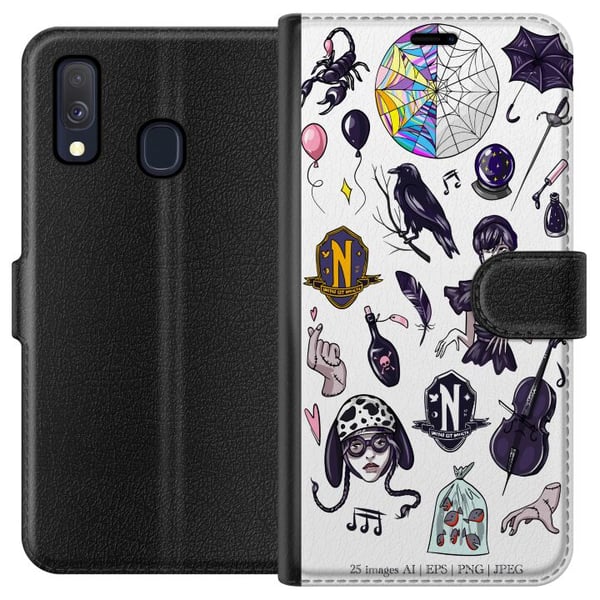 Kompatibelt Plånboksfodral till Samsung Galaxy A40 Wednesday Stickers