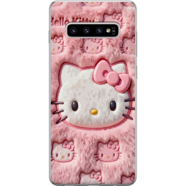 Kompatibelt Mobilskal till Samsung Galaxy S10+ Hello Kitty-inspirerad rosa fluffdesign med ikoniskt kattansikte i kawaii-stil
