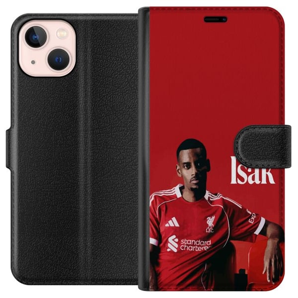 Kompatibelt Plånboksfodral till Apple iPhone 13 mini Alexander Isak fotboll poster Liverpool shirt Sweden landslag striker Premier League forward des