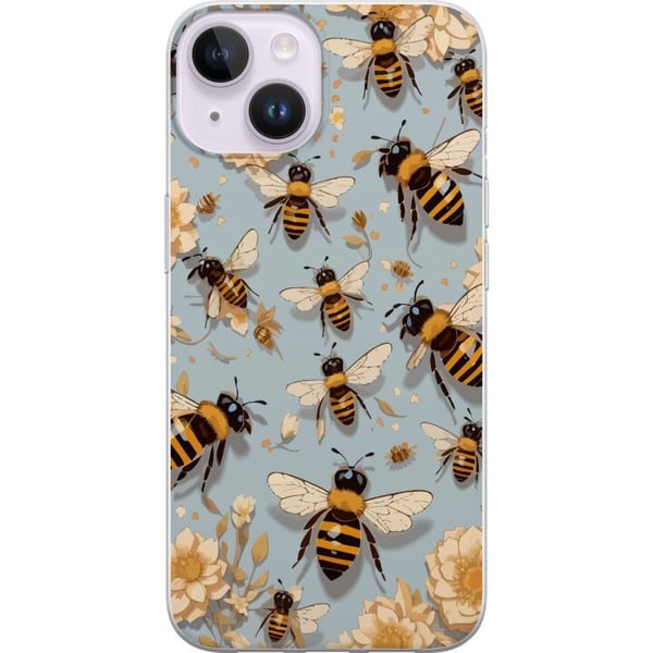 Kompatibelt Mobilskal till Apple iPhone 14 Bin och blommor blå bakgrund naturinspirerad design med charm och färg för somrigt uttryck