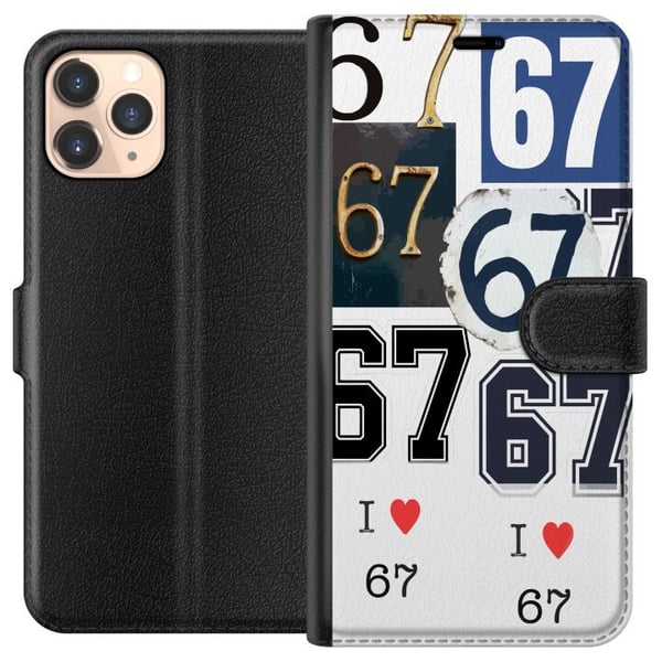 Yhteensopiva Lompakkokotelo Apple iPhone 11 Pro 67-meemi vintage-numerokollaasi – retro 6–7-numerodesign klassisilla kirjasimilla ja vintage-tunnelma