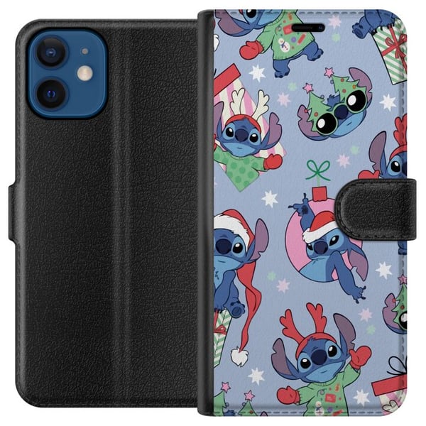 Yhteensopiva Lompakkokotelo Apple iPhone 12 mini Disney Stitch -joulukuvio – suloinen Stitch-joulumalli, jossa on tonttulakit, poronsarvet ja sininen