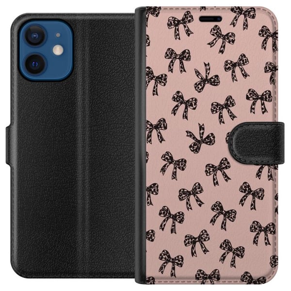 Kompatibel Tegnebogsetui til Apple iPhone 12 mini sløjfe mønster leopard rosetter pink sød mode piget retro design print tapet stil lyserød baggrund Kompatibel Tegnebogsetui til Apple iPhone 12 mini sløjfe mønster leopard rosetter pink sød mode piget retro design print tapet stil lyserød baggrund