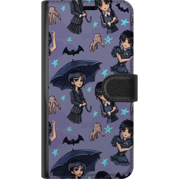 Kompatibel Tegnebogsetui til Apple iPhone 11 Wednesday Addams tegneserieplakat gotisk Netflix-serie flagermus hånd Thing lilla baggrund sødt design