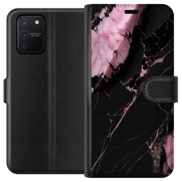 Kompatibelt Lommeboketui til Samsung Galaxy S10 Lite Svart og rosa marmormønster med sterke kontraster, skarpe sprekkelinjer og polert steinestetikk Kompatibelt Lommeboketui til Samsung Galaxy S10 Lite Svart og rosa marmormønster med sterke kontraster, skarpe sprekkelinjer og polert steinestetikk