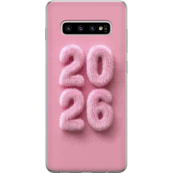 Kompatibelt Mobilskal till Samsung Galaxy S10+ Rosa fluff 2026 text i pastell modern nyårstrend med mjuk design perfekt för dekoration och personlig