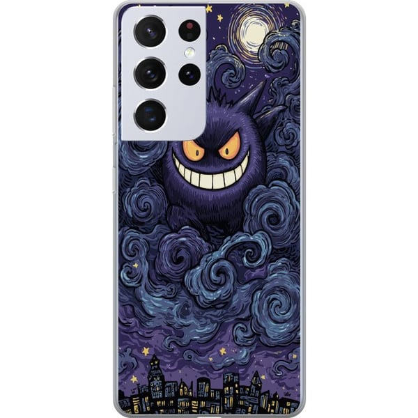 Kompatibelt Mobildeksel til Samsung Galaxy S21 Ultra 5G Pokémon Gengar-illustrasjon – Mørkt motiv med stjernehimmel og bykunst Kompatibelt Mobildeksel til Samsung Galaxy S21 Ultra 5G Pokémon Gengar-illustrasjon – Mørkt motiv med stjernehimmel og bykunst
