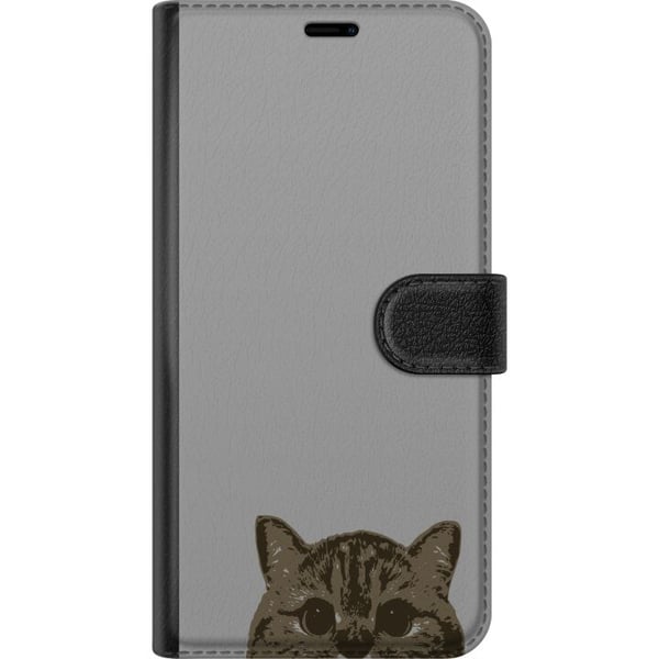 Kompatibelt Lommeboketui til Samsung Galaxy S10 Lite Grå Kattblikk - stilren katte design med grå bakgrunn