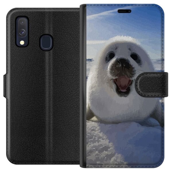 Kompatibel Tegnebogsetui til Samsung Galaxy A40 Sælunge i sneen med stort smil og blød, rund form, sødt vintermotiv med arktisk stemning, perfekt til
