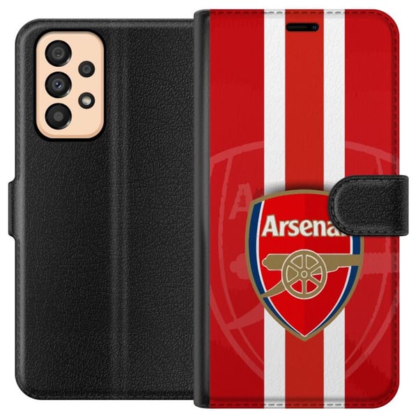 Yhteensopiva Lompakkokotelo Samsung Galaxy A33 5G Arsenal-logo punavalkoisella taustalla, klassinen jalkapallodesign seuran todellisille faneille