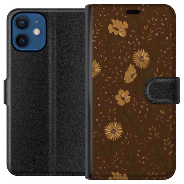 Kompatibelt Lommeboketui til Apple iPhone 12 Retro blomstermønster brun bakgrunn blomster vintage 70-tallsstil bohemsk tapetdesign trykk
