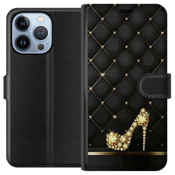 Yhteensopiva Lompakkokotelo Apple iPhone 13 Pro Ylellinen kultainen korkokenkä jalokivimäisillä yksityiskohdilla