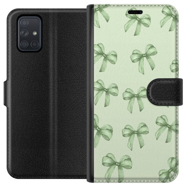 Kompatibel Tegnebogsetui til Samsung Galaxy A71 Grønne rosetter mønster sødt pastel sløjfemønster sømløst gavebånd æstetisk baggrund motiv plakat