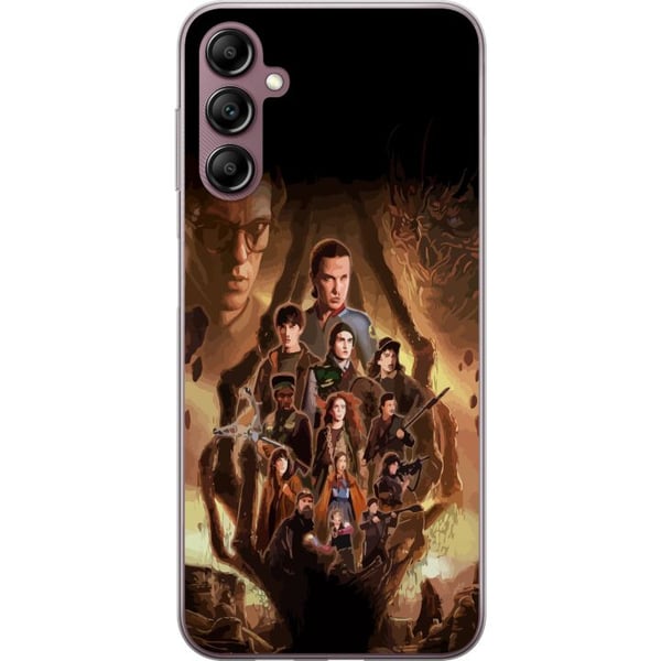 Kompatibel Mobilcover til Samsung Galaxy A14 5G Stranger Things-gruppebillede med heltene i et mørkt fantasimiljø og et truende væsen