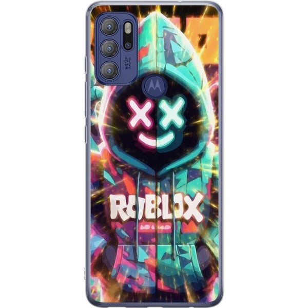 Kompatibel Mobilcover til Motorola Moto G60S Neonfarvet Roblox-inspireret hoodiefigur med lysende effekter og energifyldt baggrund, kraftfuld gaming-